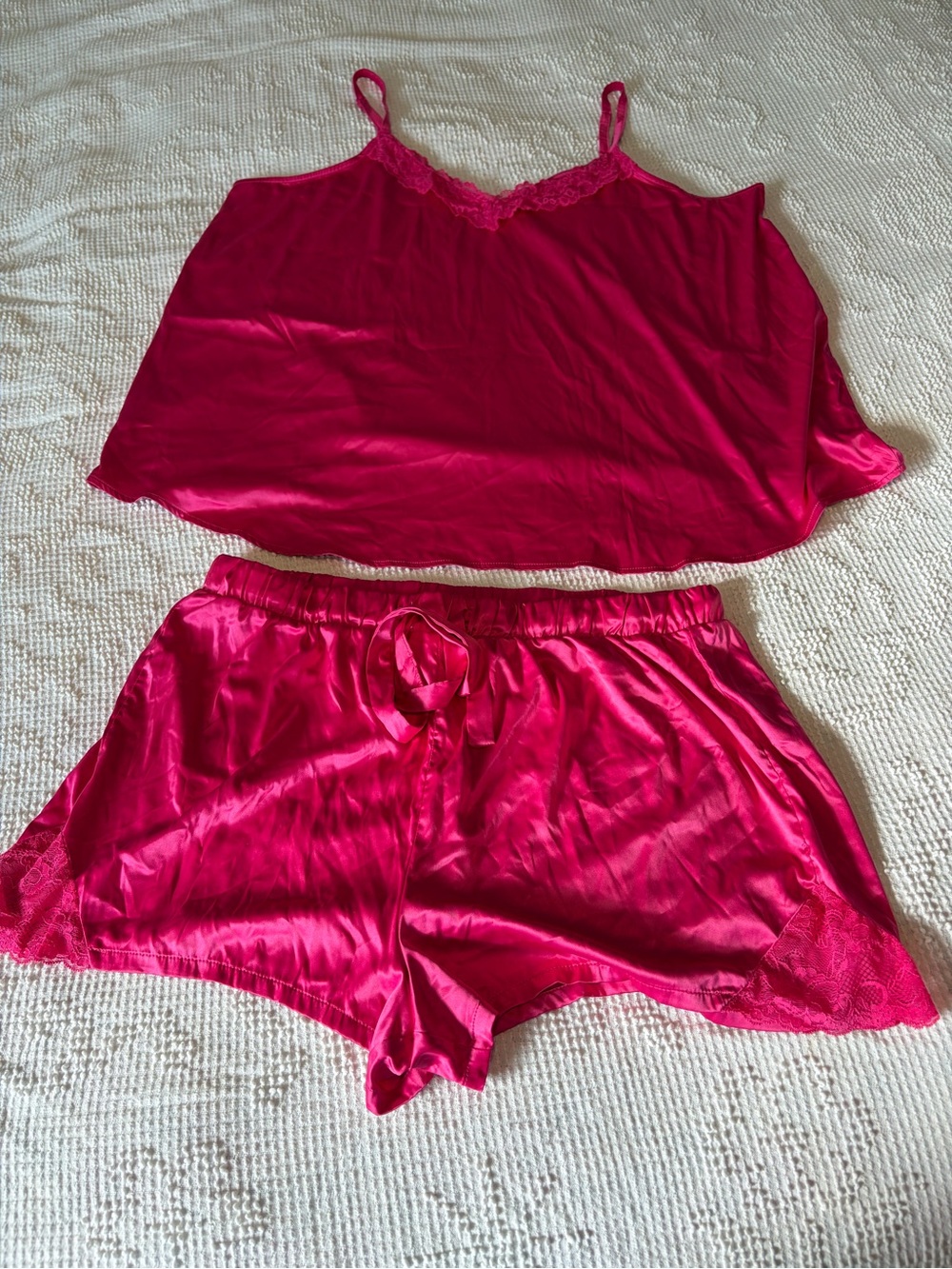 torrid Satin Cami & Short Sleep Set - Lace Bright Fuchsia Pink Shorts 1X Top 2X
